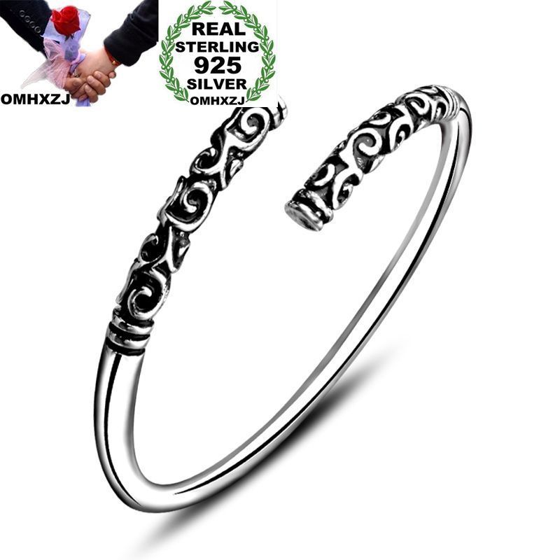 

OMHXZJ Wholesale Bangles Personality Fashion OL Woman Gift Part Engraved Open 925 Sterling Silver 18KT Gold Cuff Bangle Bracelet BR164