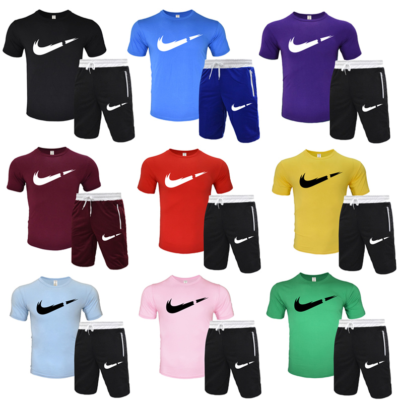 

New Tracksuit Fashion Men Sportswear Two Piece Sets All Cotton Fleece Thick T Shirt+Short Pants Sporting Suit