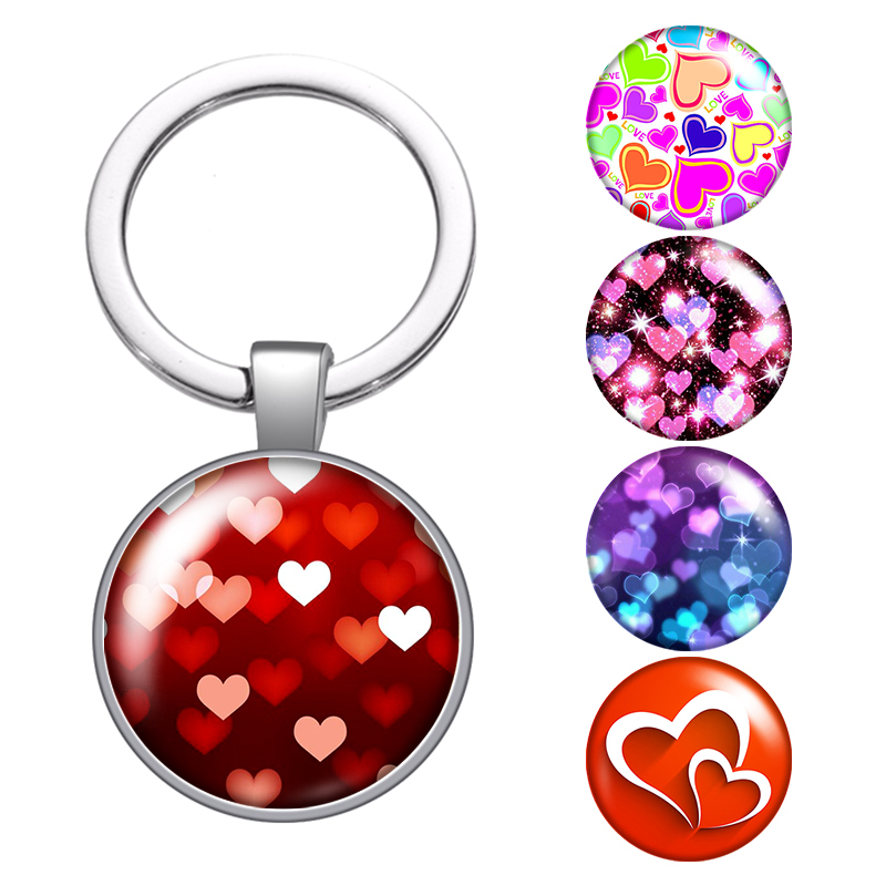 

Lighting Hearts Love Beauty Glass Cabochon Keychain Bag Car Key Chain Ring Holder Charms Silver Keychains For Men Women Gifts