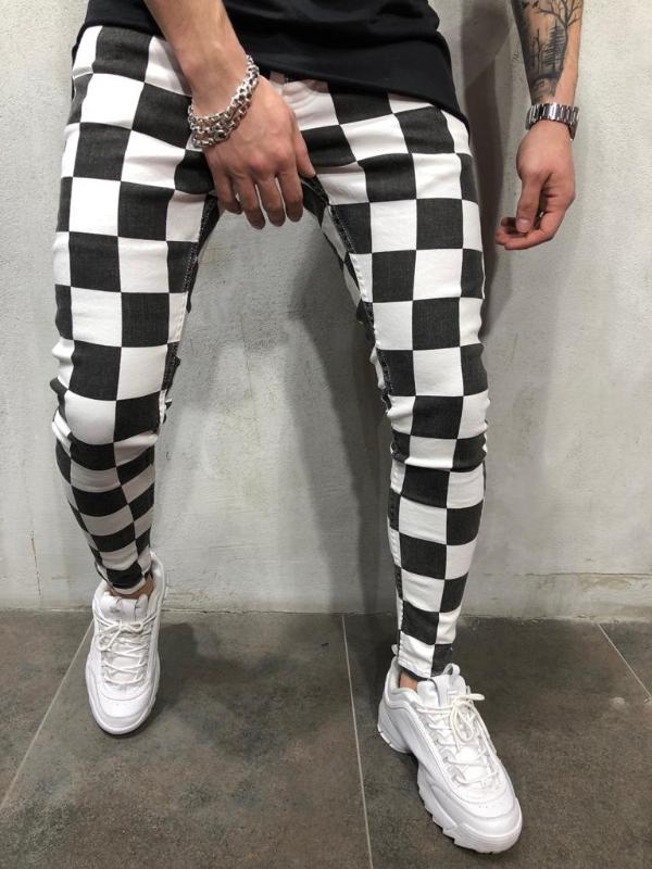 

Hirigin Men Summer Fashion Slim Comfortable Striped Grid Black White Casual Pants