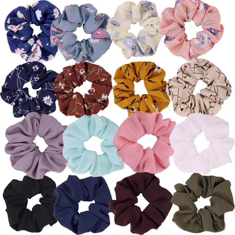 

16 Colors Women Chiffon Flower Hair Scrunchies Hair Bow Chiffon Ponytail Holder Including 8 Colors Flower Hair Scrunchies and 8 Solid