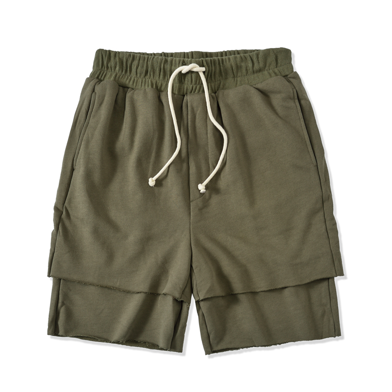 

Ins street fashion street hip hop high straight edging layered fake two shorts men loose wild sports casual five pants, Black