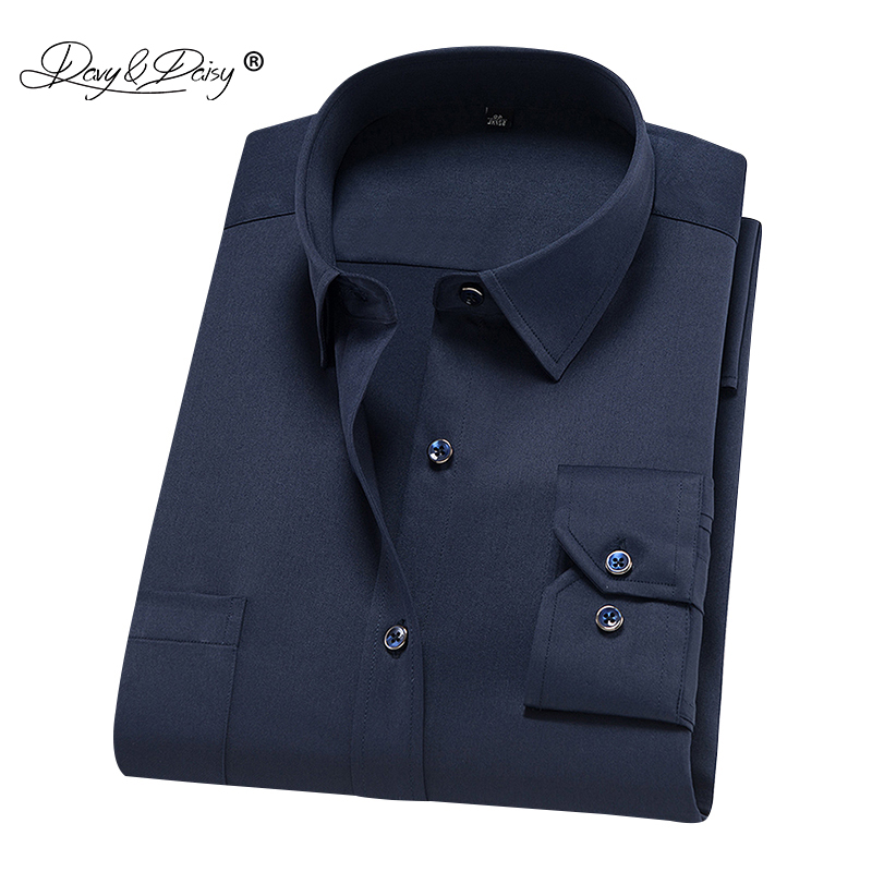 

DAVYDAISY 2019 New Arrival Men Shirt Long Sleeved Male Stretch Shirts Fashion Solid Work Business Shirt Brand Clothes DS264, 3-815