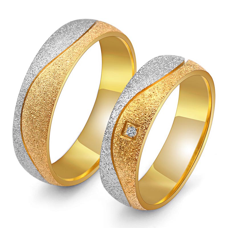 

Couple Ring Stainless Steel for Men Women Luxury Gold Color Frosted design Finger Rings with Zircon Male Female Lovers Fashion Jewelry