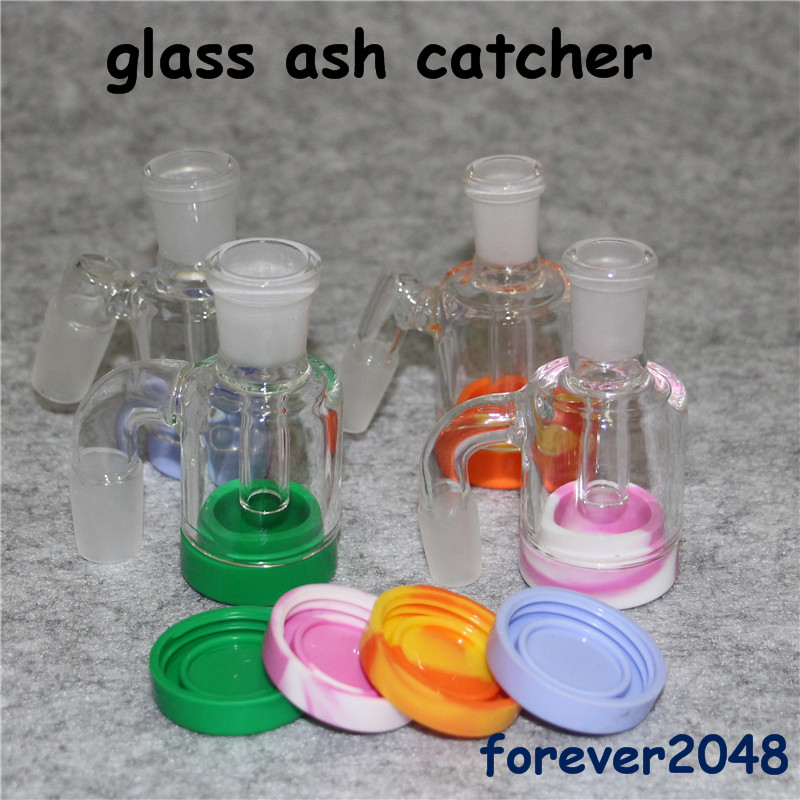 

Smoking 14mm 18mm Glass Ash Catcher with silicone container for glas bong oil rig ashcatchers wit Detachable silicon base easy clean
