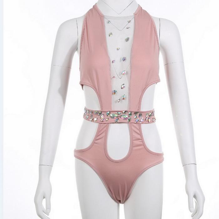 

Sexy Halter swimsuit Women Neck Sleeveless Hollow Out Beach swimsuit Fashion Summer slim Swimwear Wire Free swimwear