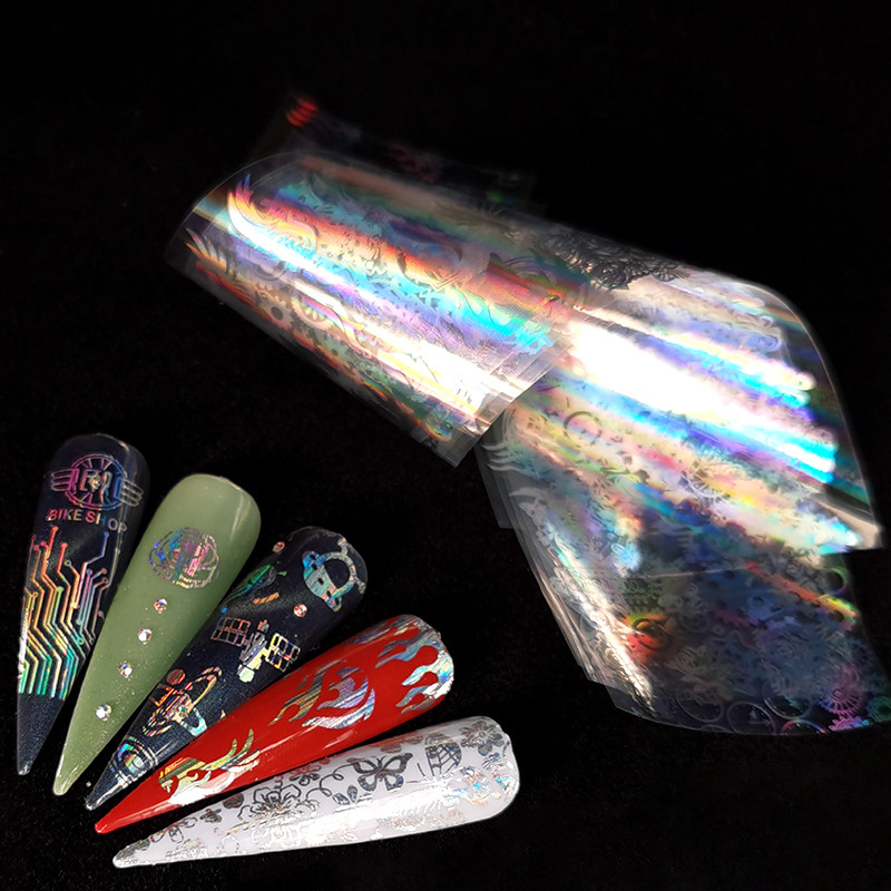 

Holographic Nail Foil Flame Dandelion Panda Bamboo Nail Art Transfer Sticker Water Slide Art Decals, 12-1