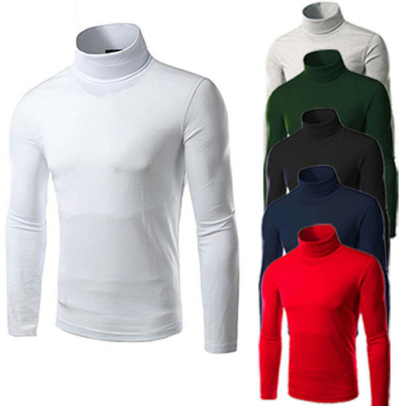 

UK Winter Mens Long Sleeve Thermal Cotton High Collar Skivvy Turtle Neck Sweater, Black
