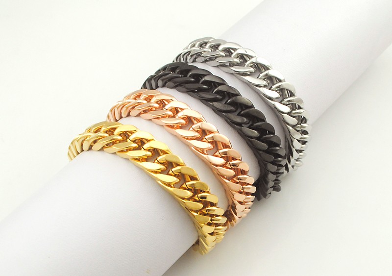 

High Quality Famous Gold Plated Stainless Steel Bracelets Curb Cuban Chain Mens Jewellery Designer Wholesale Free Shipping