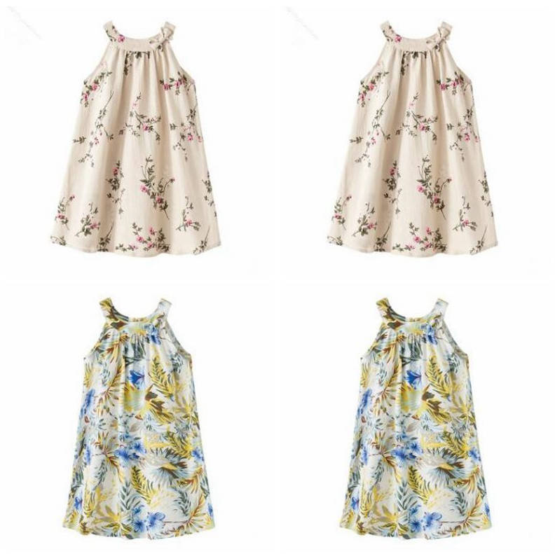 

Kids Designer Clothes Baby Girls dress INS Girls Linen Vest Princess dresses Kids Girls Floral Print Linen Dresses Ruffles with bows D1021