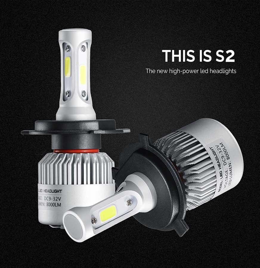 

Newest S2 Auto Car Headlights Led Headlamp H4 H11 H7 H13 9004 9005 9006 8000LM Headlight With Retail Package