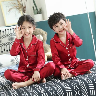 

Autum Baby Boys Pyjamas Set Silk Children Pajamas Set Long Tops+pants Suit Pink Girls Sleepwear Spring Kids Nightwear, At the pictures