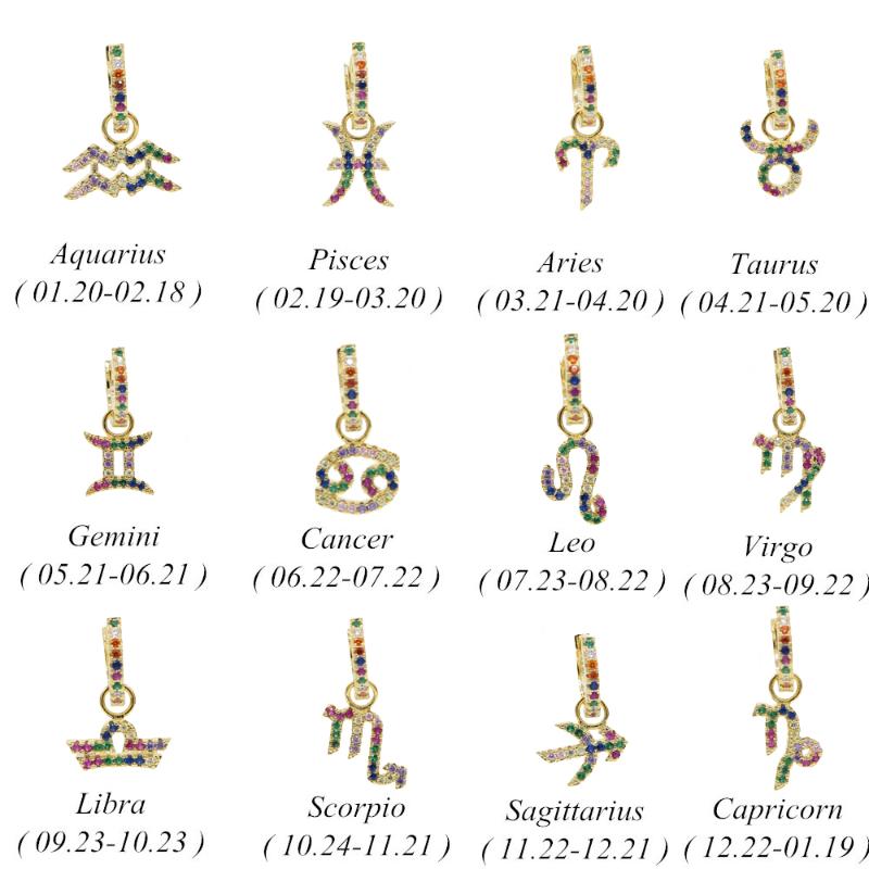 

12 Constellations Zodiac Sign hoop earrings for Women Girls Gold Rainbow color cz Cubic Zirconia fashion Anel anillos Jewelry