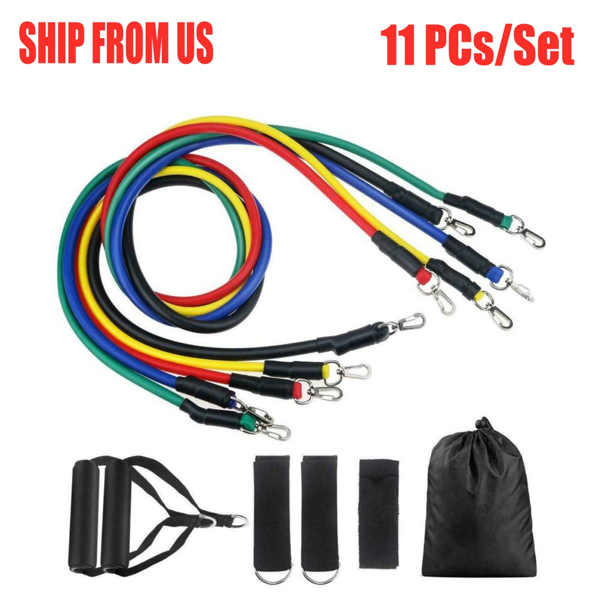 

DHL US Stock 11pcs/set Pull Rope Fitness Exercises Resistance Bands Latex Tubes Pedal Excerciser Body Training Workout Elastic Band, As shown