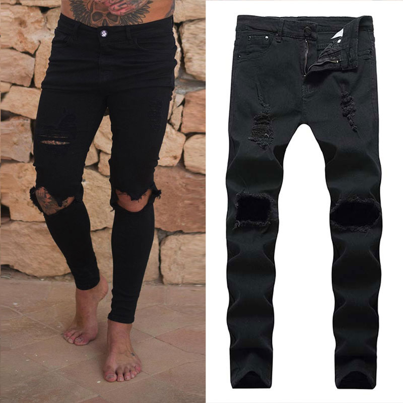 

Men Ripped Holes jeans Fashional Skinny Runway slim Biker jeans denim hiphop pants Washed high quality, B-1871