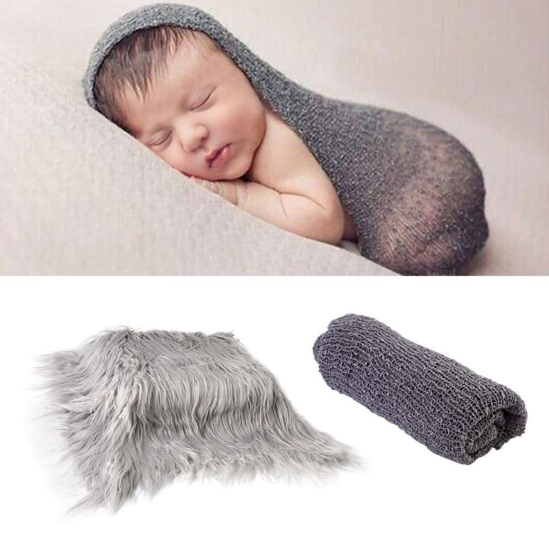 

2pcs Newborn Photography Props Baby Blanket Photography Wrap Shaggy Area Rug