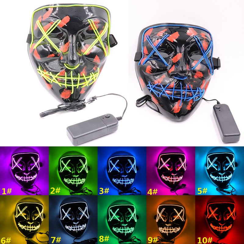 

Hot 10 Colors EL Wire Ghost Mask Slit Mouth Light Up Glowing LED Mask Halloween Cosplay Glowing LED Mask Party Masks WCW675