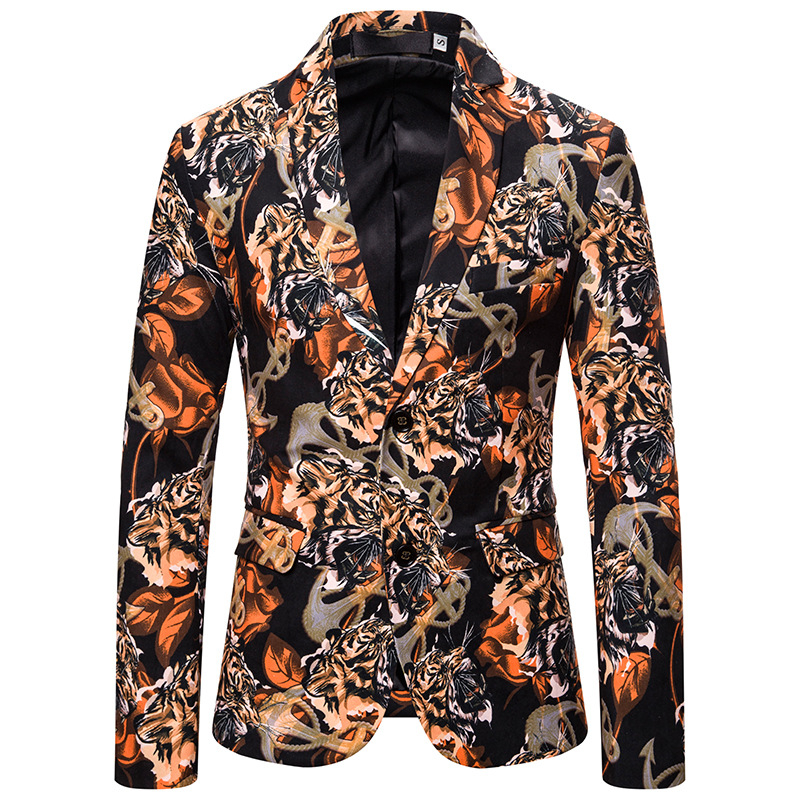 

Mens Blazer Jacket Vintage Tiger Head Printed Men Blazer Slim Fit Rose Floral Mens Suit Jacket Blazers Prom Costume Homme, Picture color 1