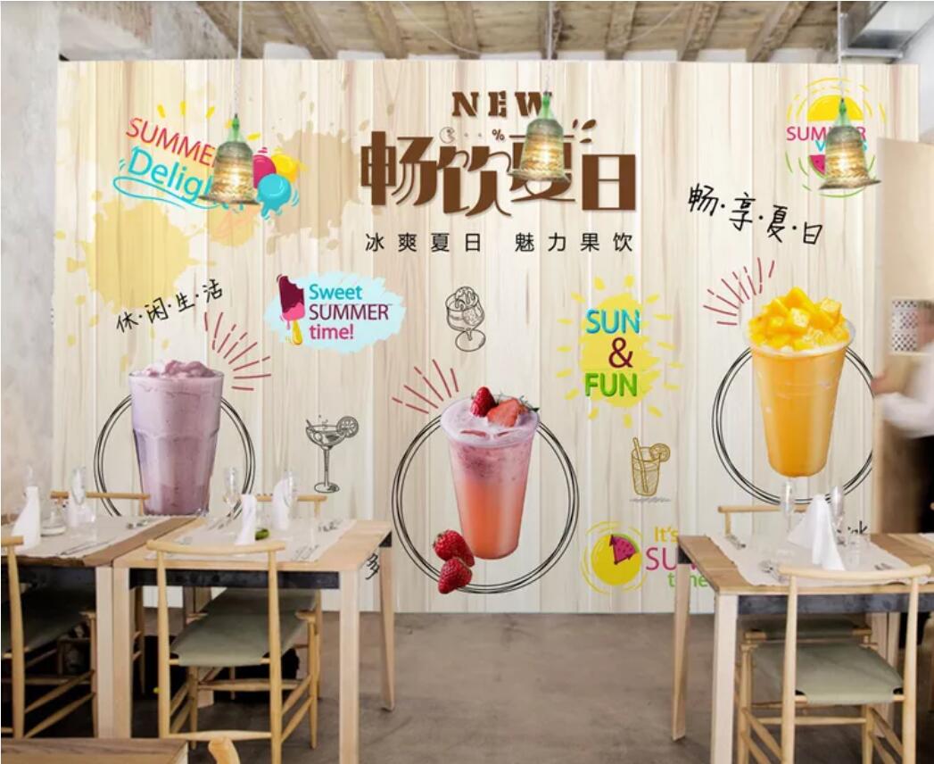 

3d room wallpaper custom photo non-woven mural European and American fashion drink summer tea shop wall art canvas wallpaper for walls 3 d, Non-woven fabric