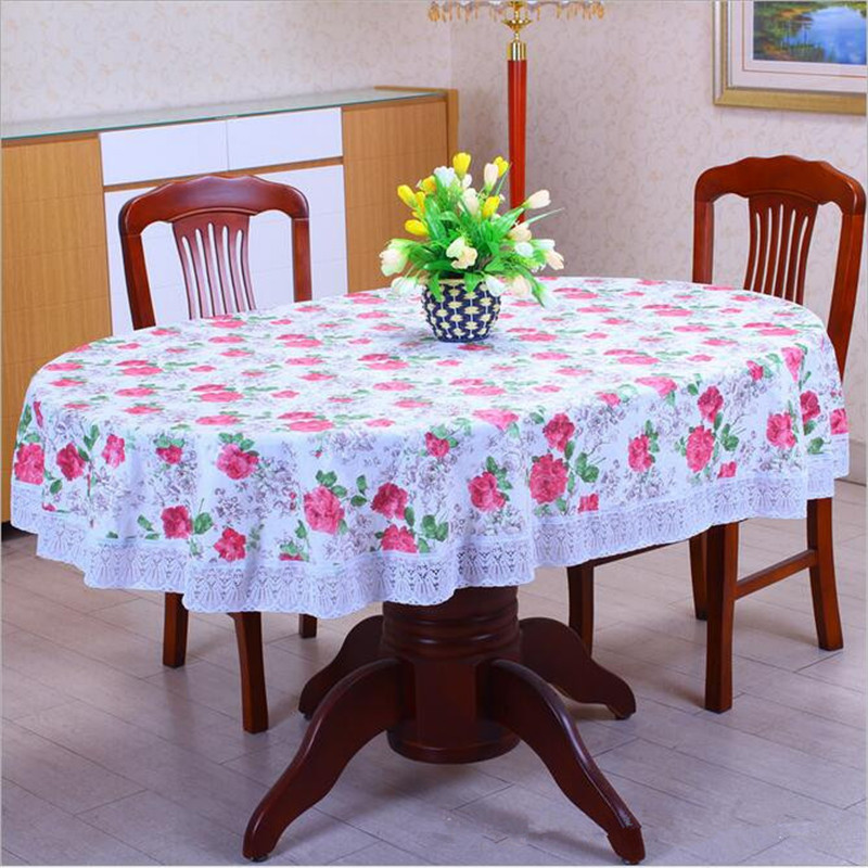 

1Pcs 152x203cm New Thicken Oval Pastoral Style Wave lace PVC waterproof Anti-oil tablecloth home/hotel table cover decoration, 094