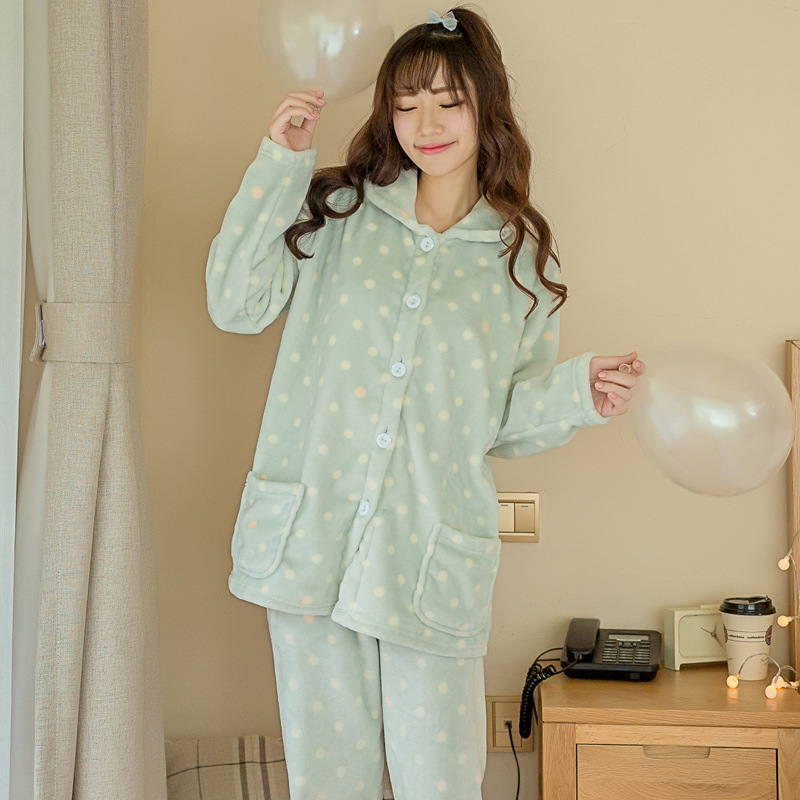 

JINUO Wholesale woman cute soft thick polar fleece winter and autumn pajamas home suit pyjamas for female femme nightgown