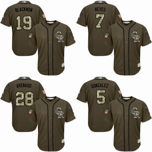 

Colorado Rockies 19 Blackmon 28 Arenado Baseball Jersey Salute to Service Players Weekend All Star, Blue;black