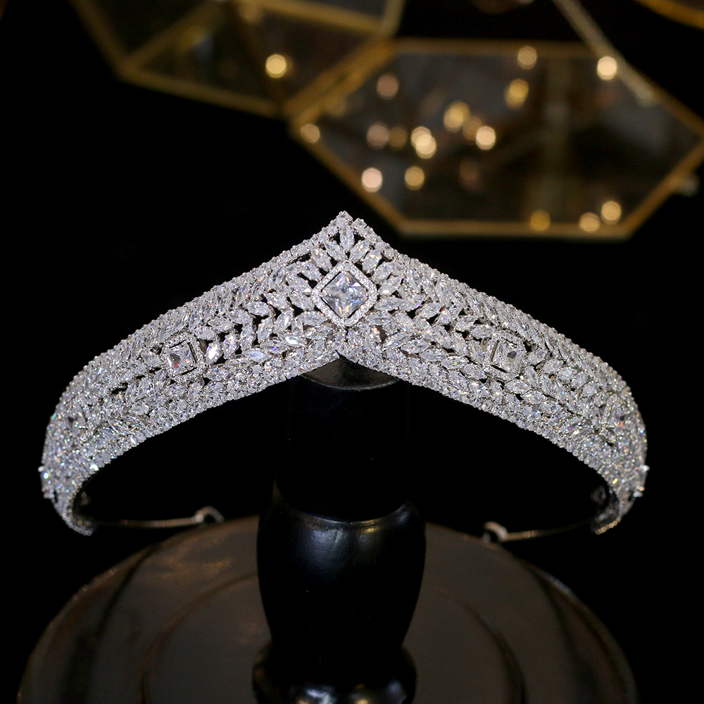 

Luxury Women hair accessories Baroque crystal crown fashion bride wedding headdress princess birthday crown Zircon crown, Silver