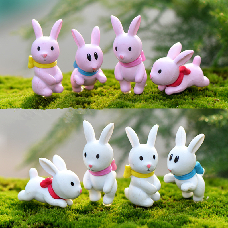 

4pcs/lot Small White Pink Rabbit Figurine Garden Decoration PVC Crafts Ornament Mini Fairy DIY Garden Miniatures Home Decor
