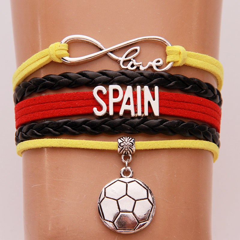 

Infinity Love Spain Bracelet Bangles Soccer Charm Braided Pu Leather Bracelets For Women Men Nicely Jewelry Drop Shipping