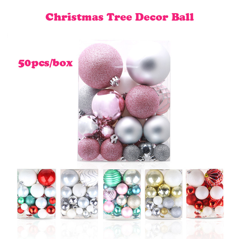

50pcs Mix 3cm/4cm/5cm/6cm/8cm Christmas Xmas Tree Decor Ball Bauble Hanging Christmas Decoration for Home Party Ornament Product