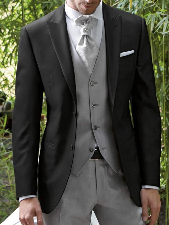 Mode Noir Groom Tuxedos Peak Revers Groomsmen Robe De Mariée Excellent Homme Veste Blazer 3 Pièces Costume (Veste + Pantalon + Gilet + Cravate) 6