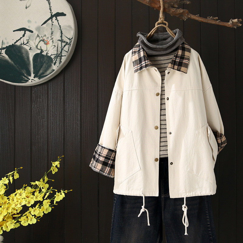 

Short Windbreaker Coat Women's Casual Cardigan Short Trench Coat Women Trench Beige Long Plaid Women HH50FY