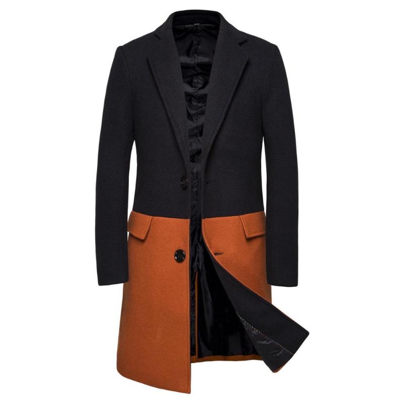 

Men's Wool & Blends Contrast Coat Fashion Slim Fit Overcoat Male 2021 Spring Autumn Korean Clothes Long Style Mens Windbreaker Jackets, Black