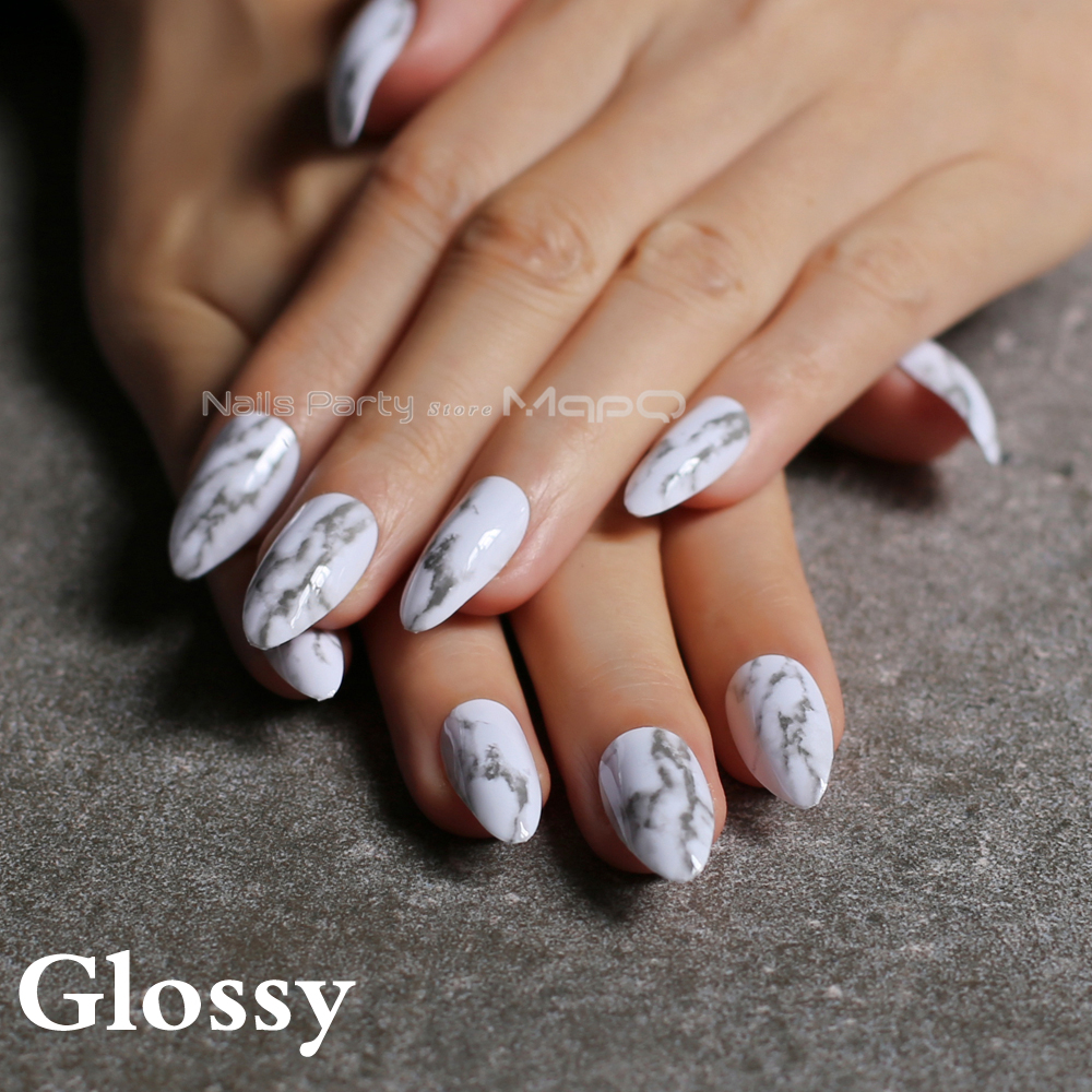 Marble Stiletto Nails White Black Diy Easy To Match Gray Glossy