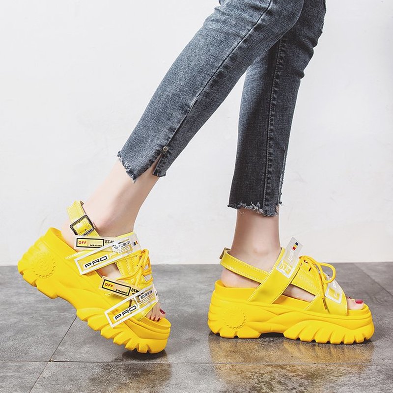

Hot Sale-High Platform Fashion Summer Leather Women Thick Soled Beach Sandal Casual Woman, Yellow