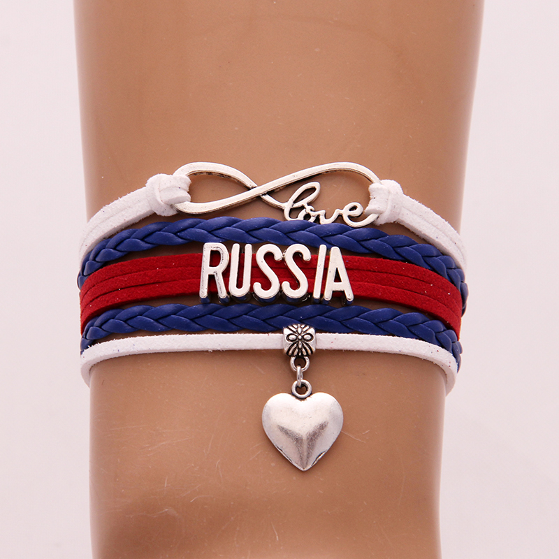 

Infinity Love Russia Bracelets Bangles Heart Charm Braided Pu Leather Men Women Bracelet Colourful Jewelry Drop Shipping