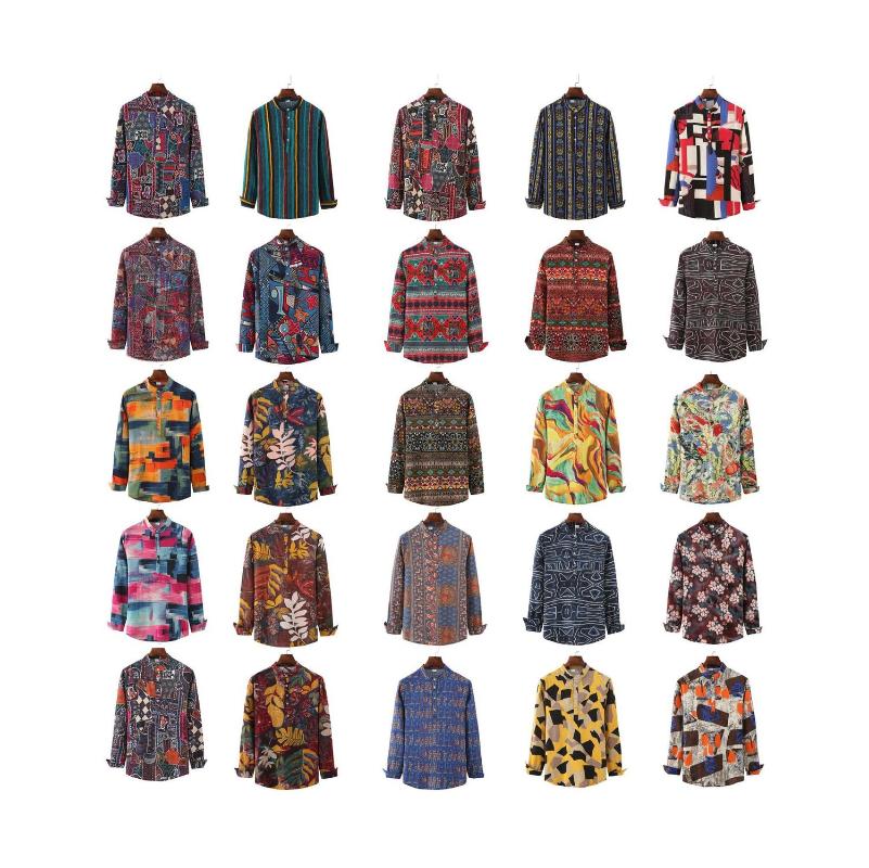 

19 Autumn Clothing Long Sleeve Sleeve Flax Shirt India Nation Wind Men' Flower Shirt, Px25