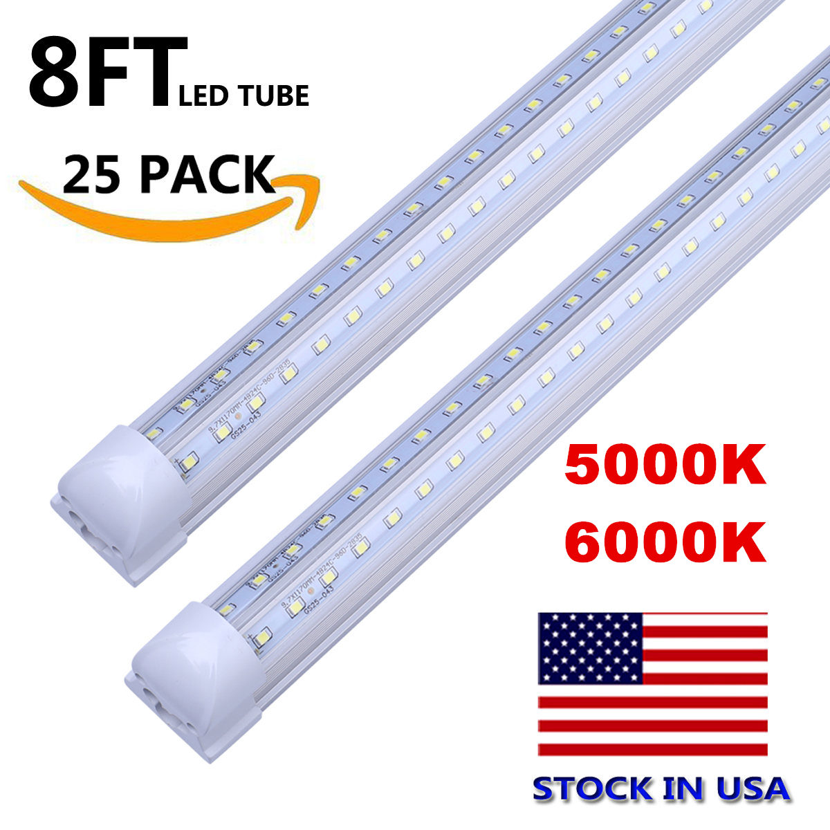 

5000K 6000K 8ft Linkable Led Tubes T8 Integrated Cooler Door Light 8Foot V-Shaped Led Tubes Double Sides Led Shop Light Fixture Warehouse Lights