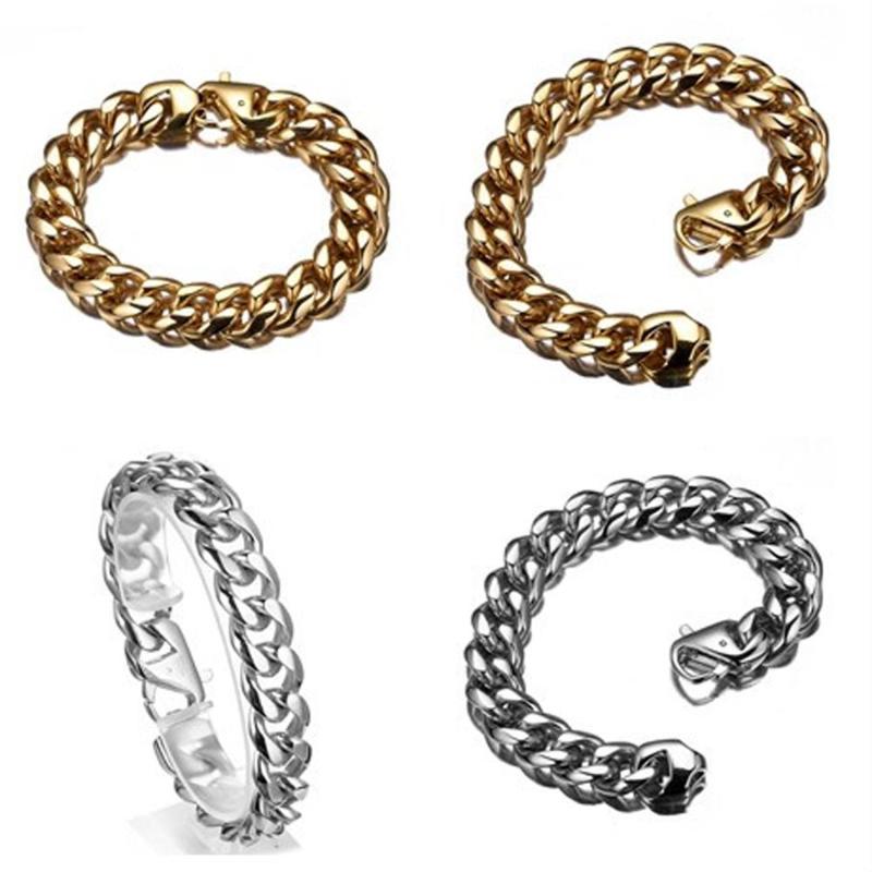 

Link, Chain 15mm Width Fashion Silver Color/Gold Cuban Curb With Polished Buckle Stainless Steel Mens Womens Bracelet Wristband 7-11"