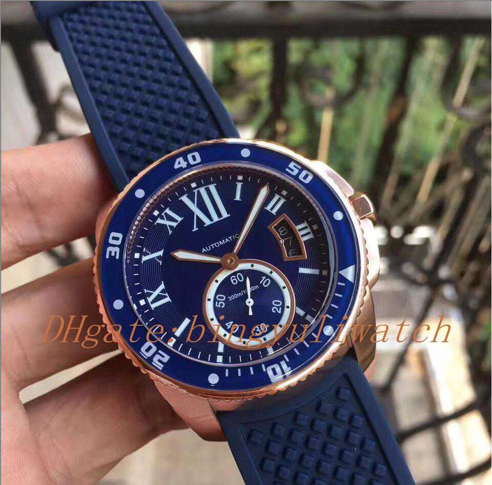 

New Factory Luxury Blue dial watch men 42mm blue balloon sapphire glass automatic mechanical watch blue strap wrisrwatch Rubber strap watche, 01