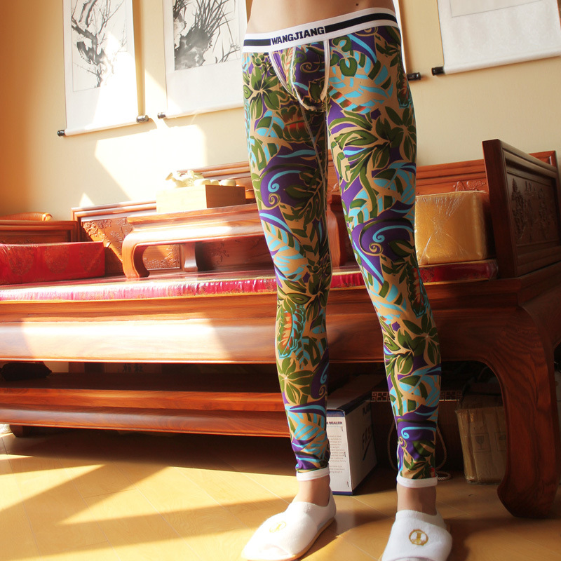 

2017 New arrival WJ man warm pants men sexy thin cotton trousers long johns Leggings printed long johns, Beige