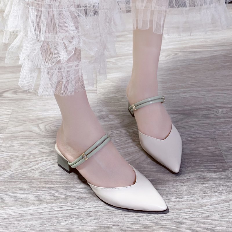 

V Mouth Mules Shoes Women Square Heel Pointed Toe Slippers Sandals Summer Fashion High Heel Sandals Women Half Slippers 2020, Blue