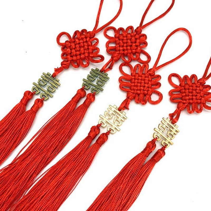 

New Year Chinese Knot Knotting Pendant Fringe Tassels Folding Fan Decoration Chinese Knot with Fringe High-end Invitation Card