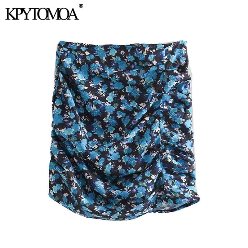 

Vintage Stylish Floral Print Pleated Mini Skirt Women 2019 Fashion A line Side Zipper Female Skirts Casual Faldas Mujer, As picture