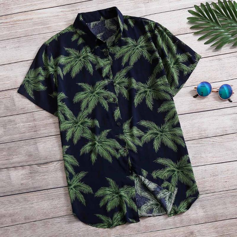 

Hawaiian Printed Shirt men Casual Men's Short sleeve shirt Button Print Beach Loose Blouse Top Streetwear Camisa masculina, Navy