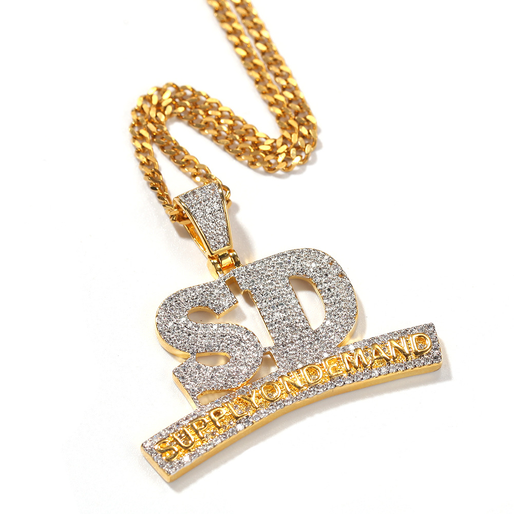 

New Style Micro inlaid Zircon SD Hip Hop Jewelry Letter SUPPLYONDEMAND Pendant Necklace for Men Women