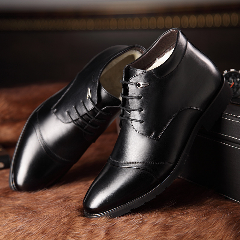 

New Handmade Men Leather Winter Boots Warm Snow Men Boots Ankle Boots For Men Business Dress Shoes, Black