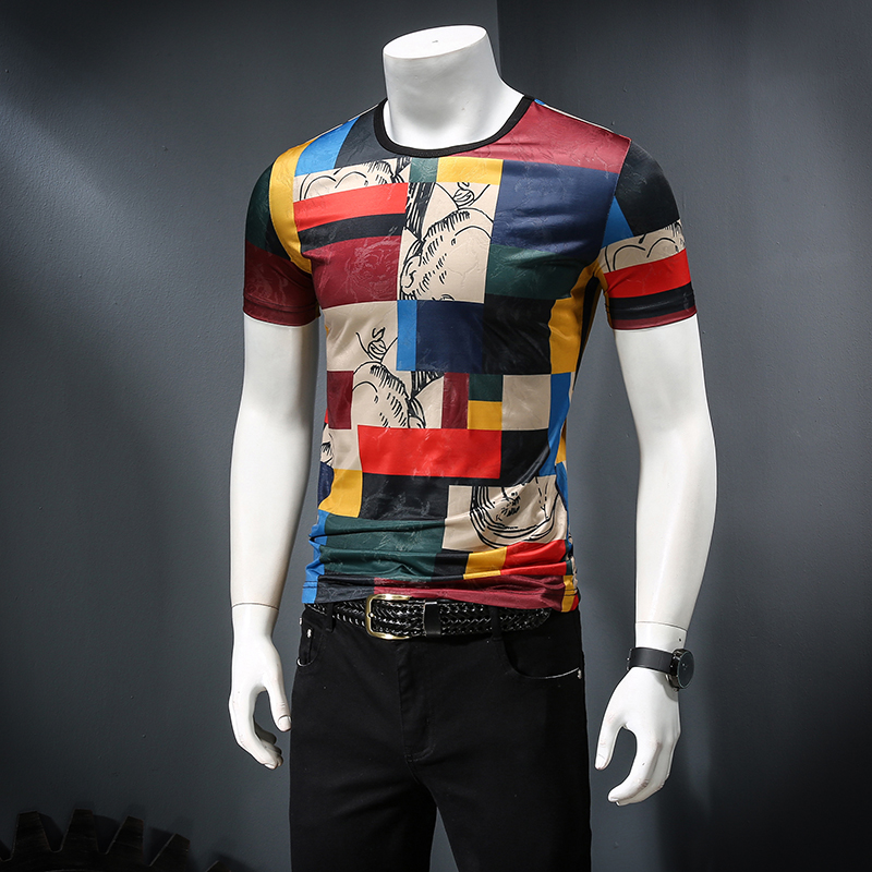 

Summer new flower short-sleeved T-shirt men's Korean version of Slim casual printing half-sleeved youth trend personality compassionate, Figure color