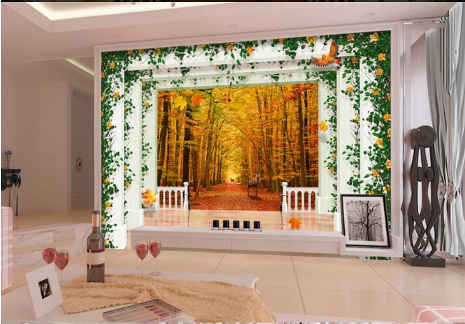 

3d wallpaper custom photo mural European 3D maple leaf three-dimensional palace Roman column backgroud home decor wall picture 3d stickers, Non-woven