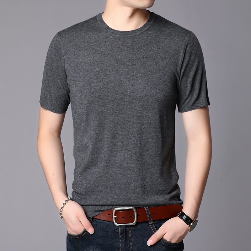 

Men Wool Shirt Sexy Male O-Neck Knit Shirt Solid Short Sleeve Thin Sweater Jumpers, Black